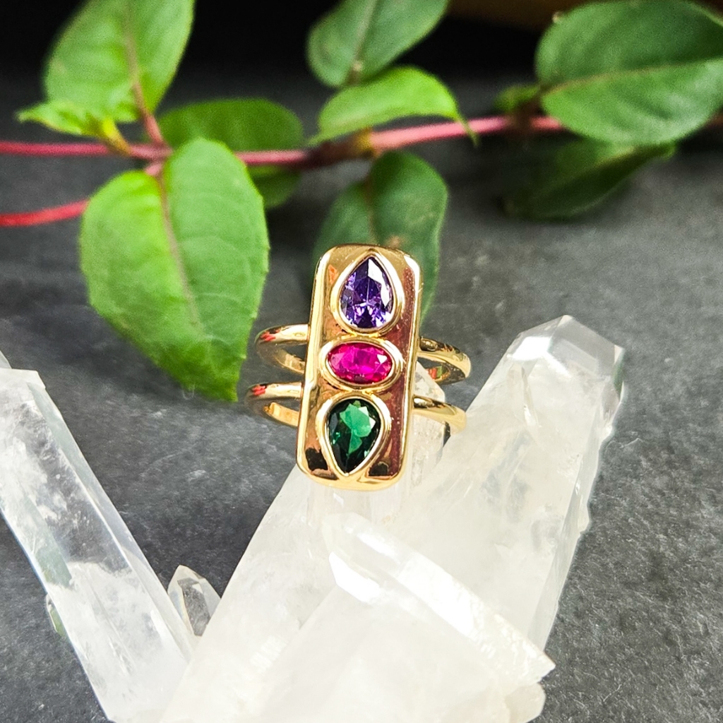 Last 1 Nwt Tramps+Thieves Janessa 14k Gold Fill Multicolor Crystal Ring